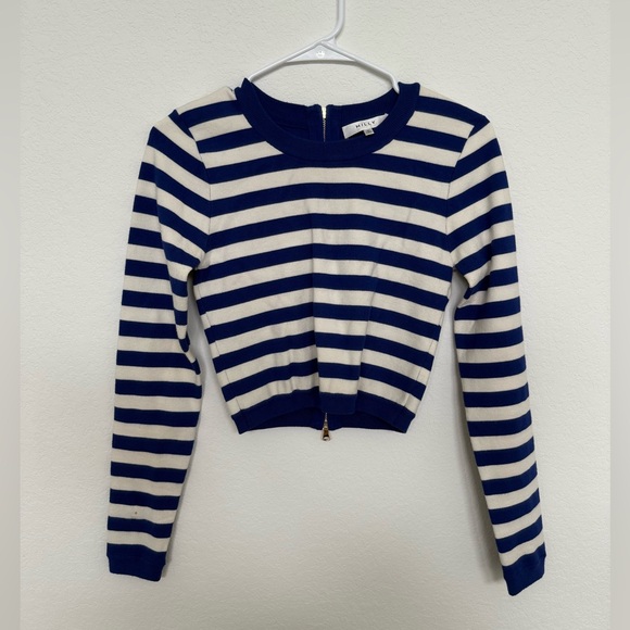 Milly Cropped Striped Sweater, Blue and White, size M - Picture 2 of 7